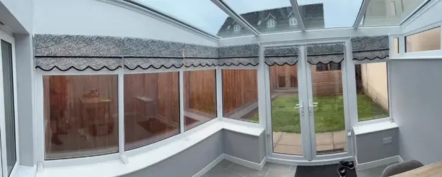 Venetian blinds in a conservatory — genuine completed work by Gemini Blinds